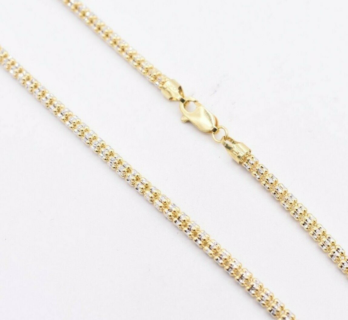 3.2mm Diamond Cut Iced Link Chain Real 10K Yellow White Gold All Sizes