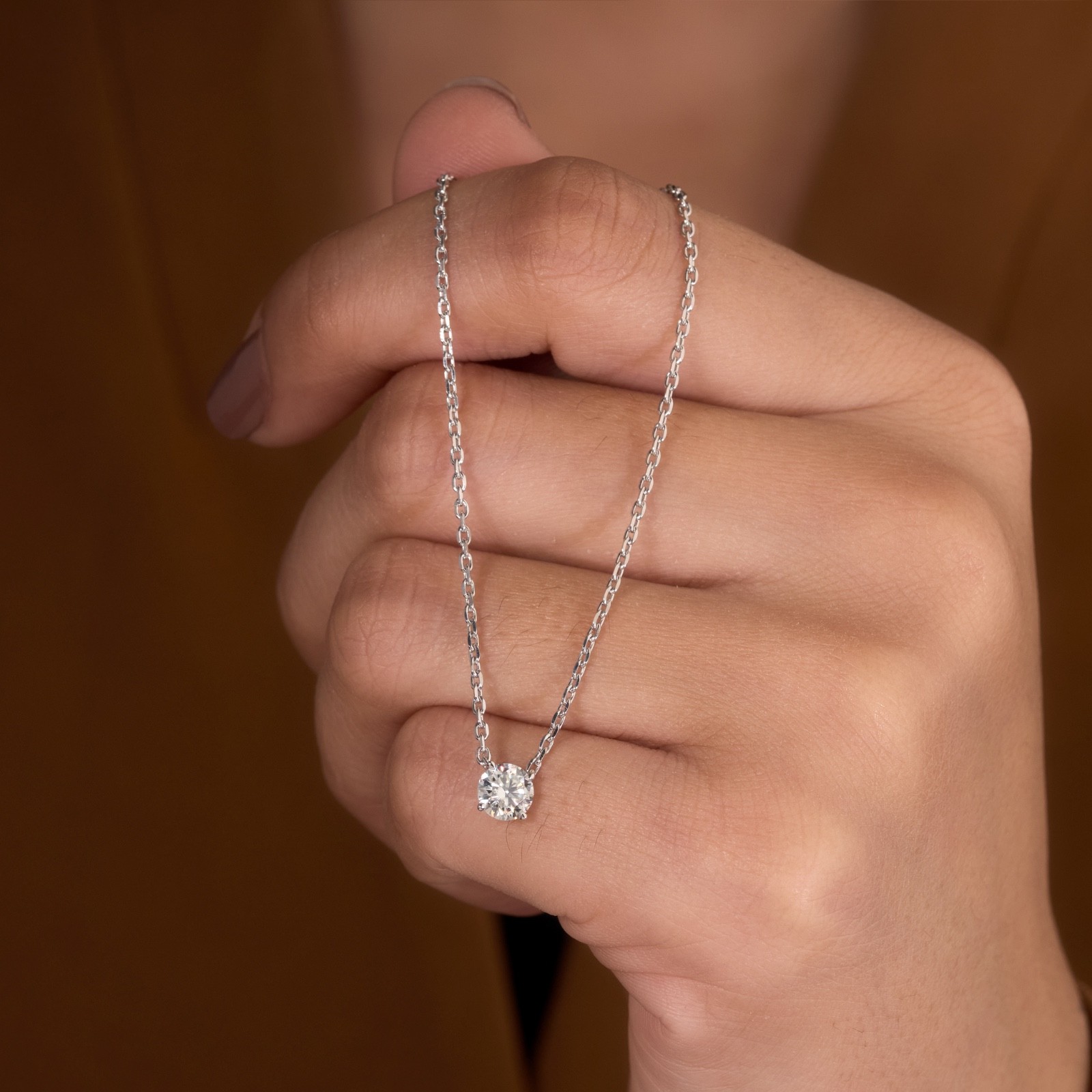 Round brilliant cut Lab grown diamond pendant necklace | 925 sterling silver
