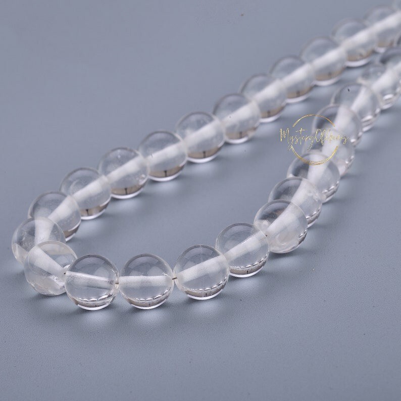 AAA Natural Clear Rock Crystal Smooth Round Gemstone Beads Handmade Necklace 18″