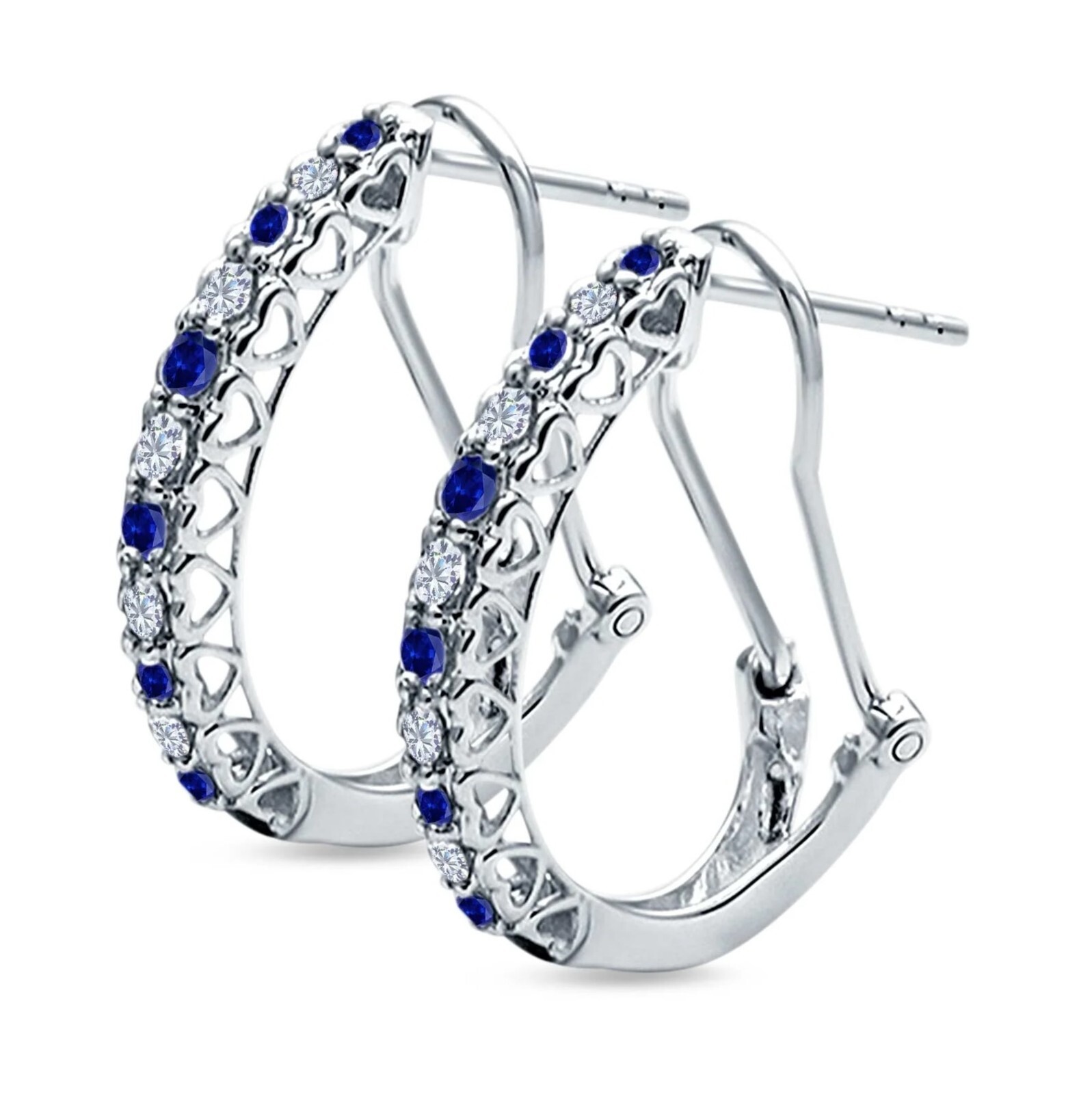 Genuine Blue Sapphire Hoop Earrings in Solid Sterling Silver – Omega Backs