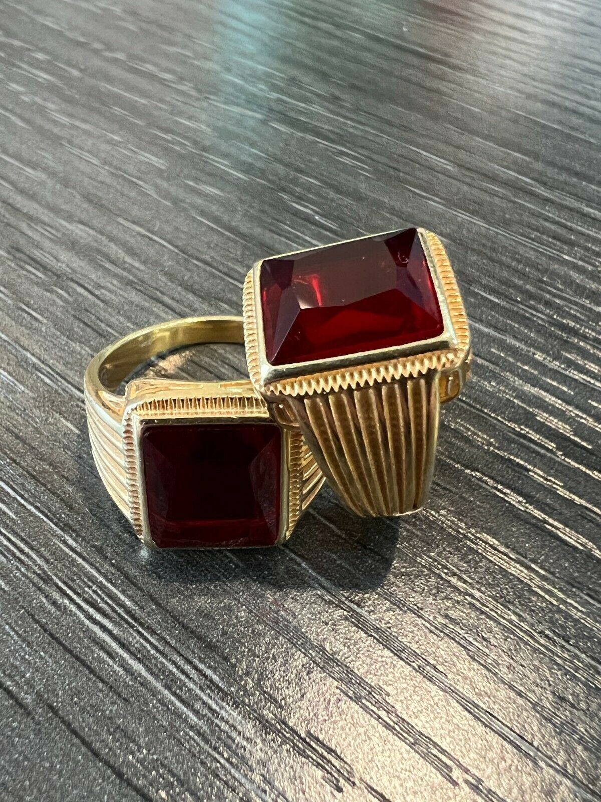 Mens Real 14k Gold Vermeil Over Solid 925 Silver Red Stone Ring Hip Hop Ice