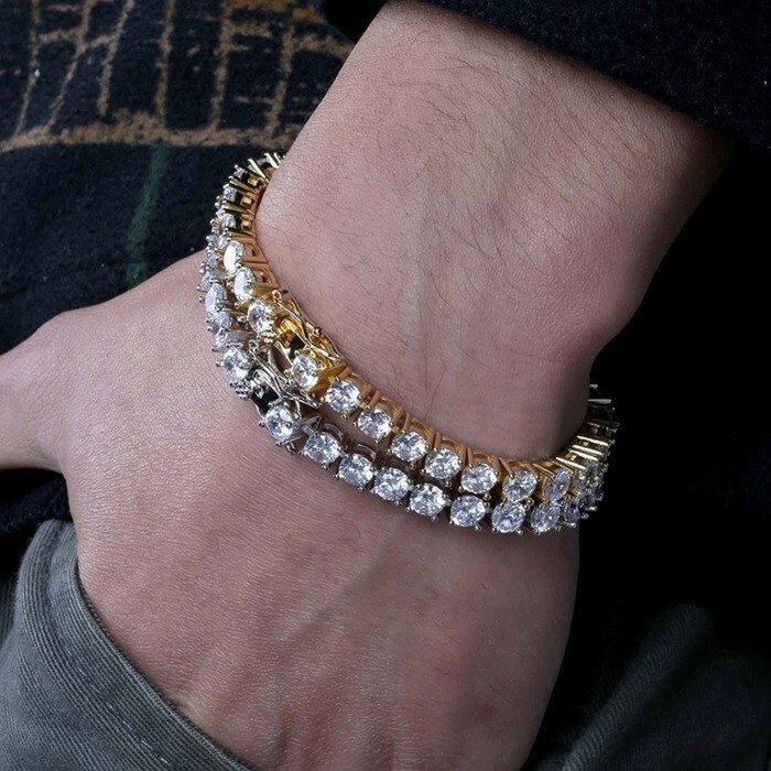 Mens Gold Plated Solid Stainless Steel Tennis Chain Necklace Bracelet 3mm-6mm
