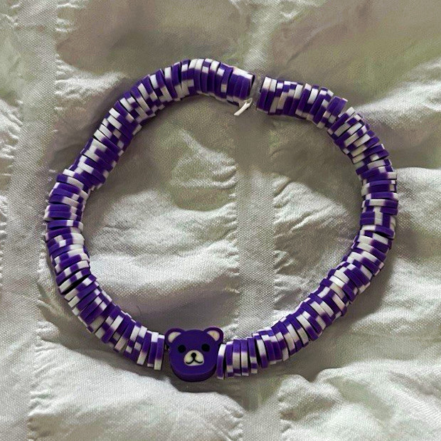 Purple & White Plastic Round Beaded Adjustable Bracelet Slide Closure, No Stone