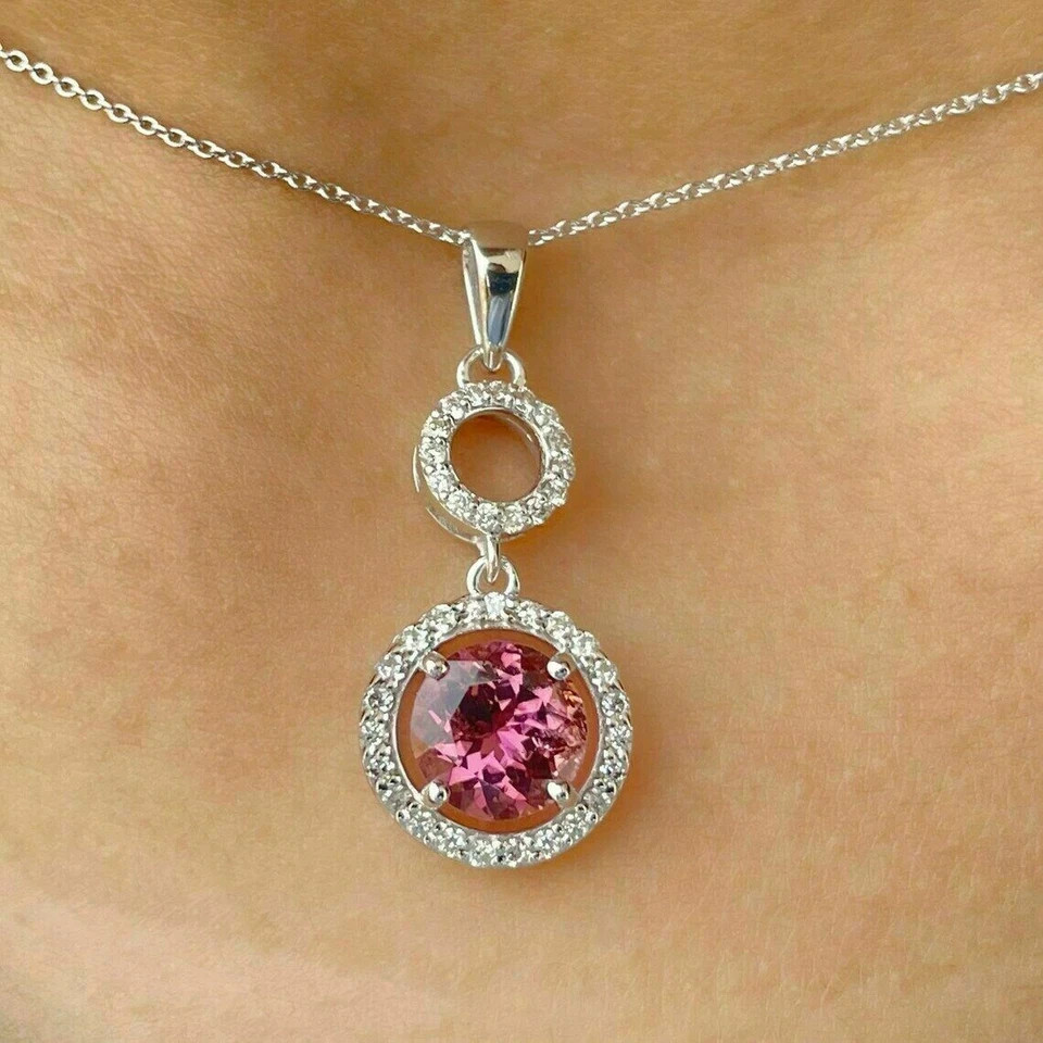 2.28 Ct Round Simulated Ruby Halo Stunning Charm Pendant 14k White Gold Plated