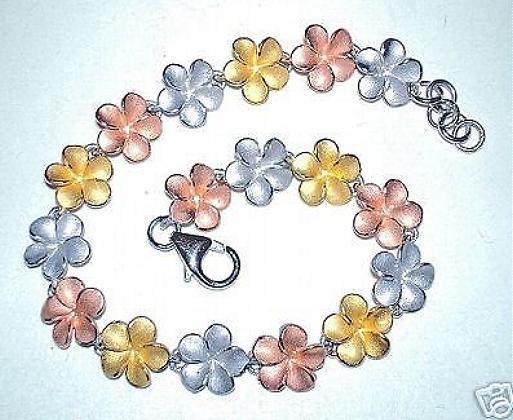 9mm Silver Hawaiian Rhod 14k Tri-Clr Bracelet 7.5″ Adj