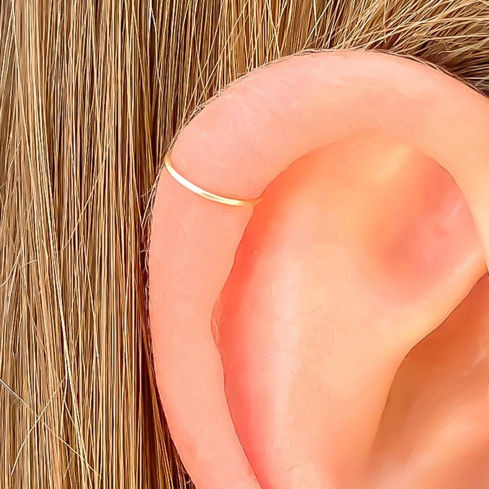 Solid 10K Gold Cartilage Hoop, Tiny Gold Cartilage Earring, Dainty Helix Hoop