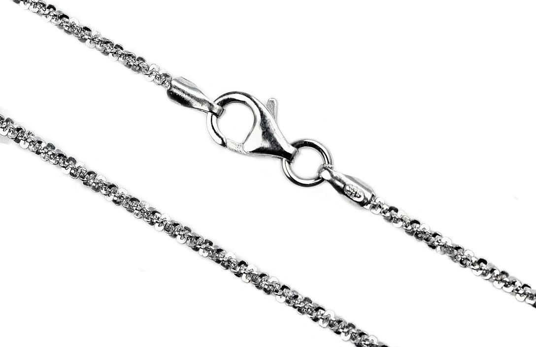 925 Sterling Silver RHODIUM Plated 1.6mm Rock Chain Necklace ITALY 16″