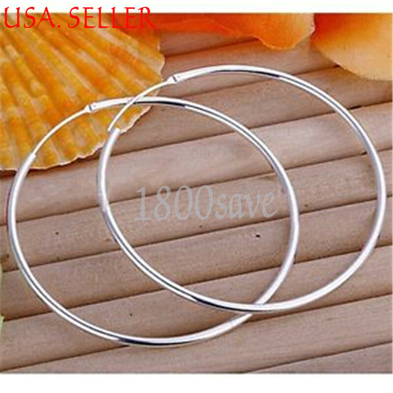 Solid 18K White Gold Filled Hypo-allergenic Thin Endless Hoop Earrings 14mm-70mm