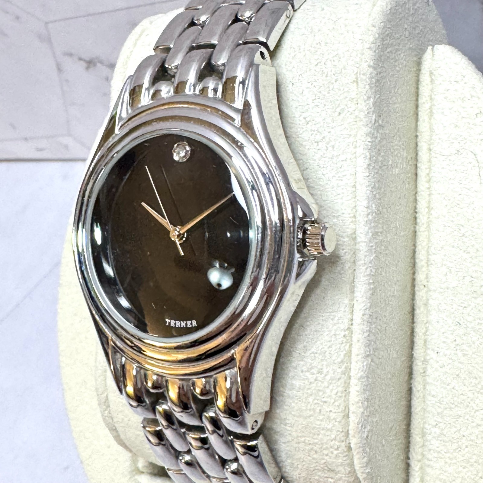 Bijoux Terner Mens Watch Silver Tone Dress Formal Black Face K-3516G NEW