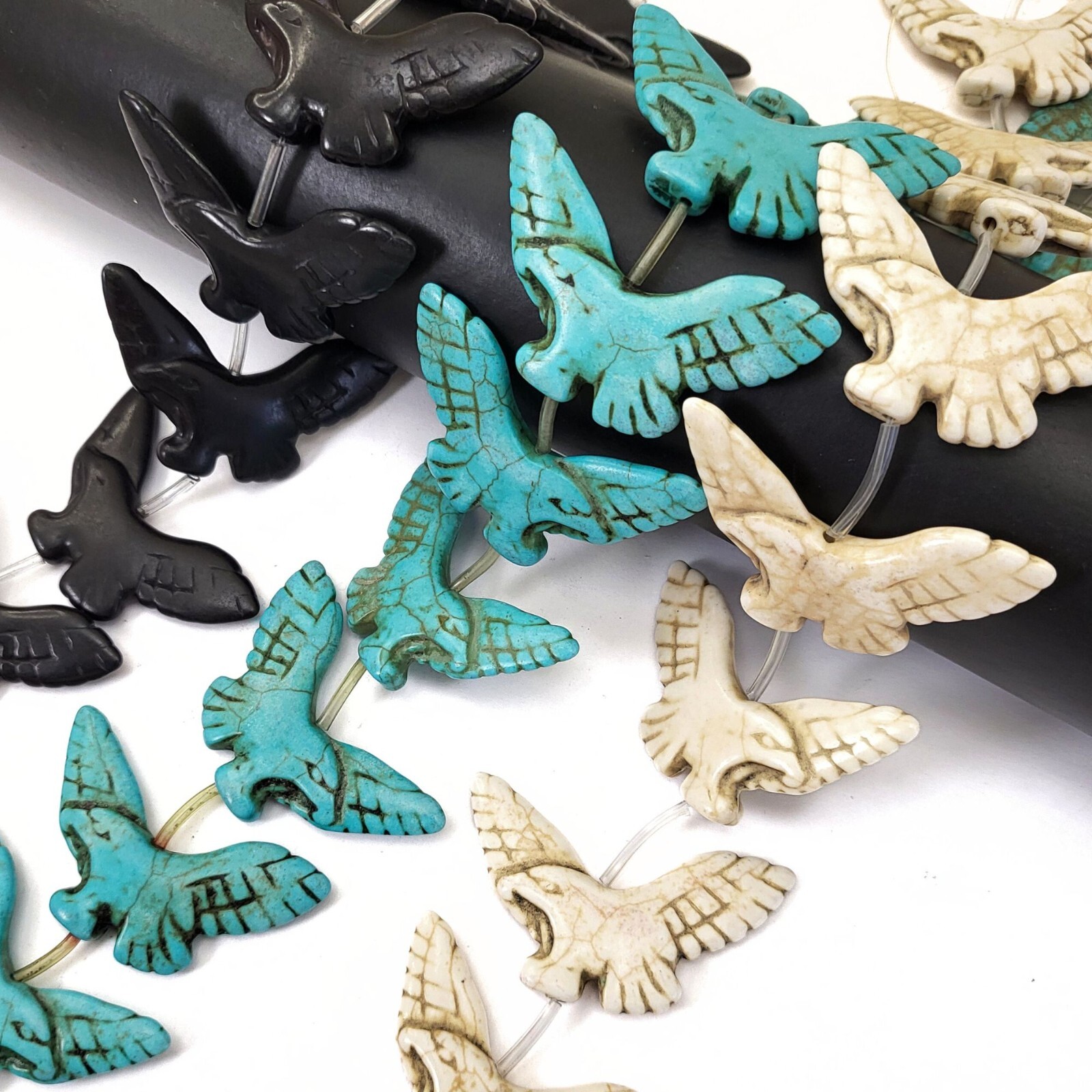 Eagle Stone Pendant Bead Curved Double Side Turquoise Howlite 50mm 13pcs