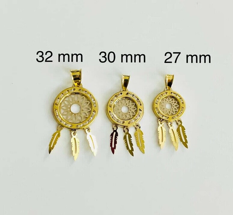 10K Solid Gold Dream catcher 2T Charm Pendant, 10k Real Gold Dreamcatcher- GP91