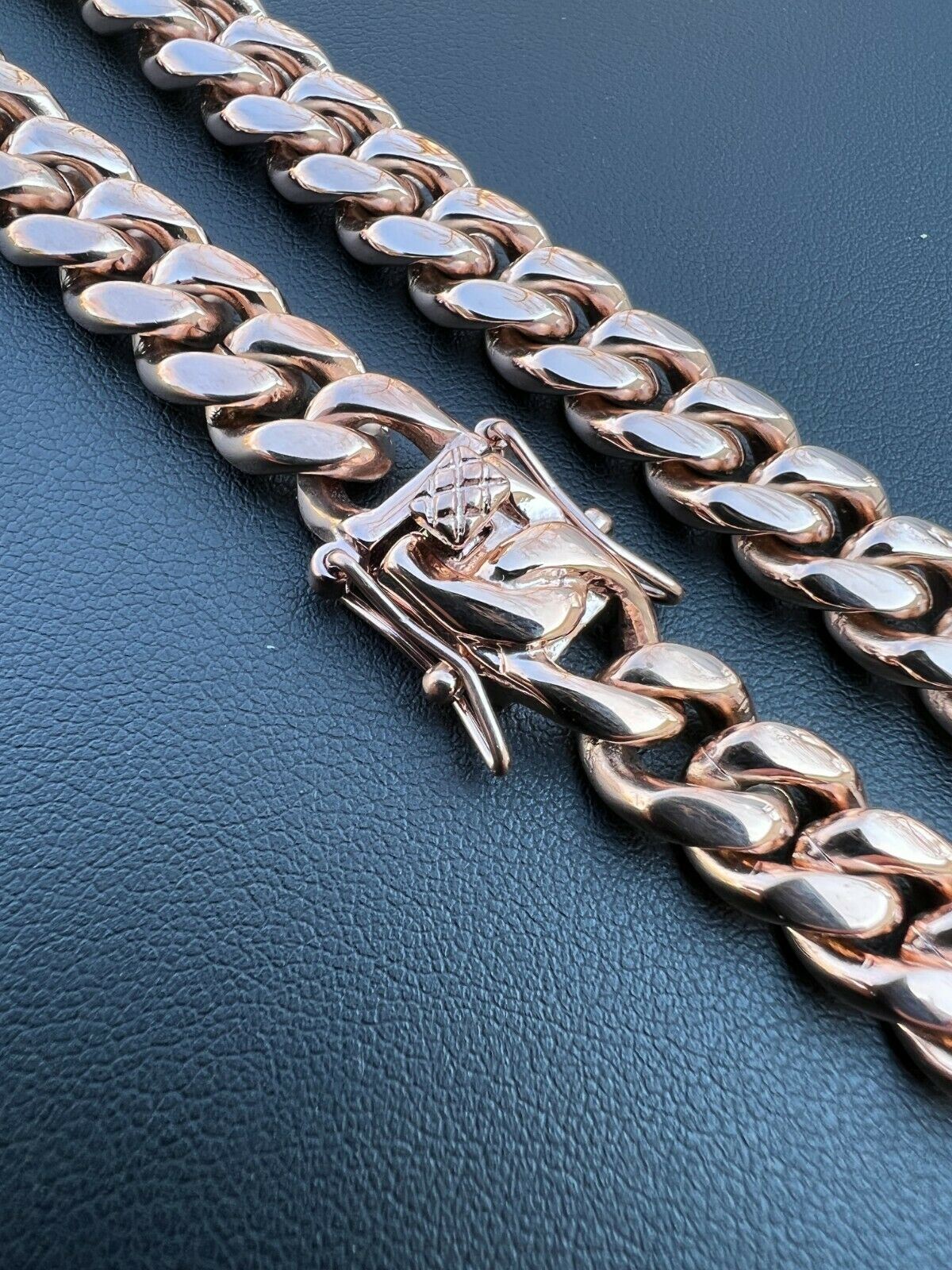 Miami Cuban Link Chain Necklace / Bracelet Rose Gold Plated Stainless Box Lock