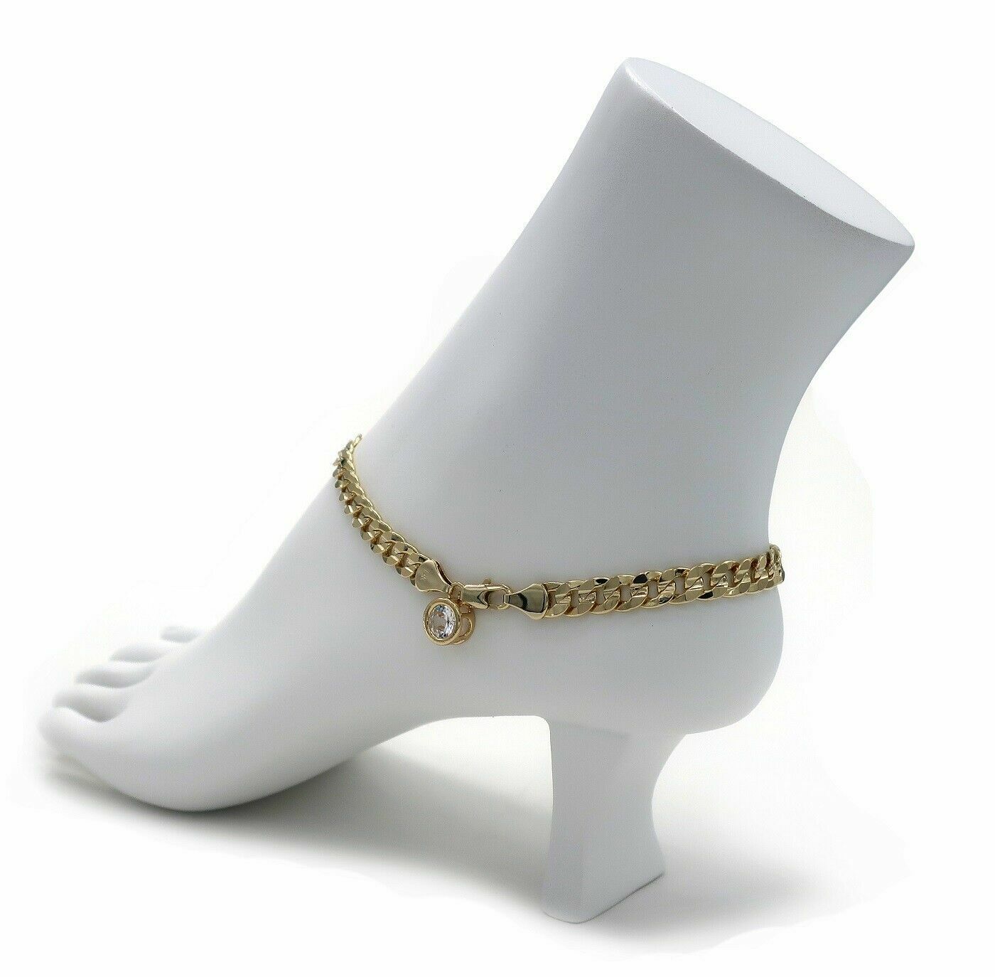 12 Piece CONCAVE CUBAN LINK CHAIN ANKLET CZ 6mm ANKLE BRACELET 14K GOLD PLATED