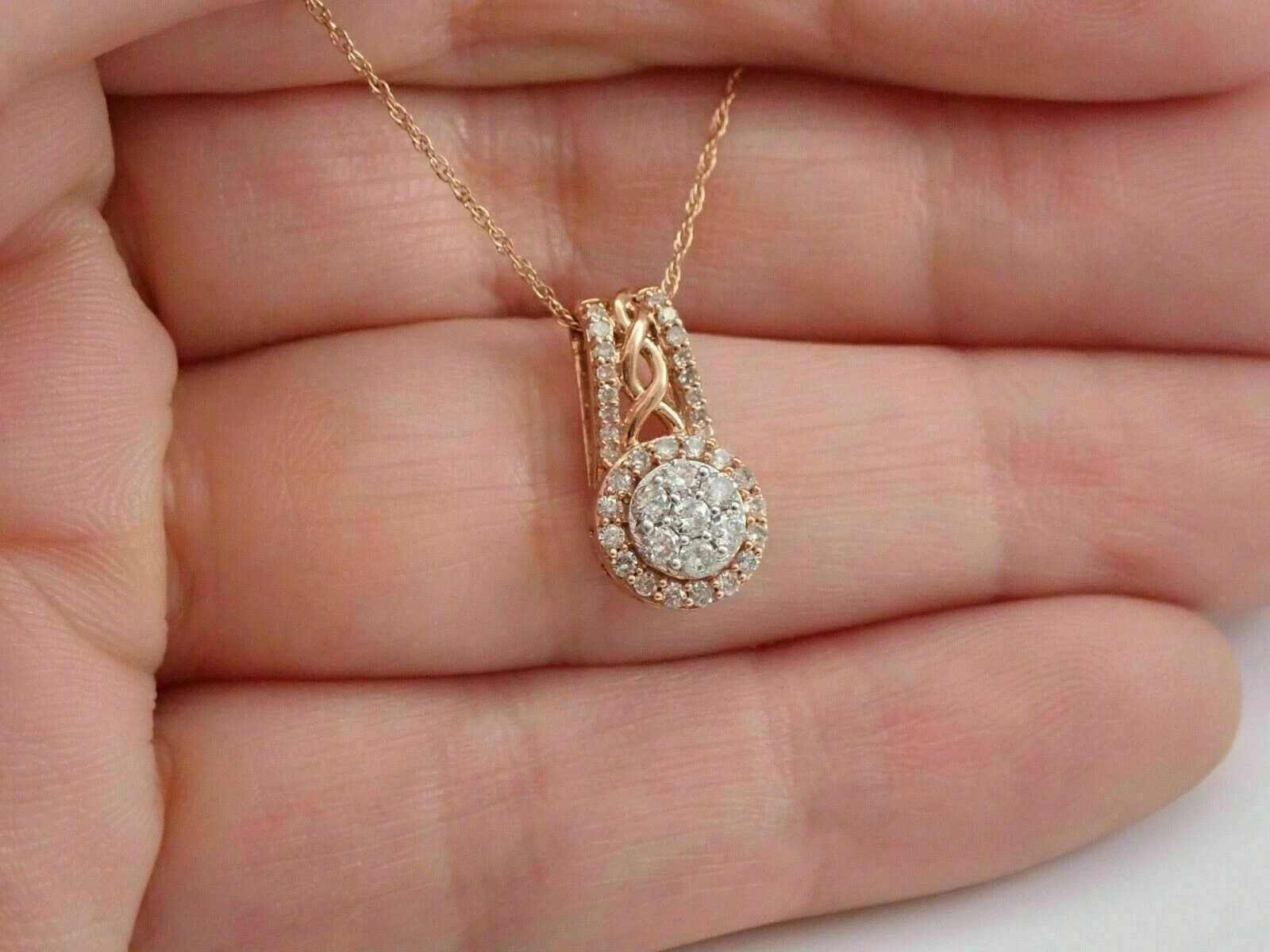 2.50Ct Round Cut Diamond Cluster Halo Drop Pendant Necklace 14k Rose Gold Finish