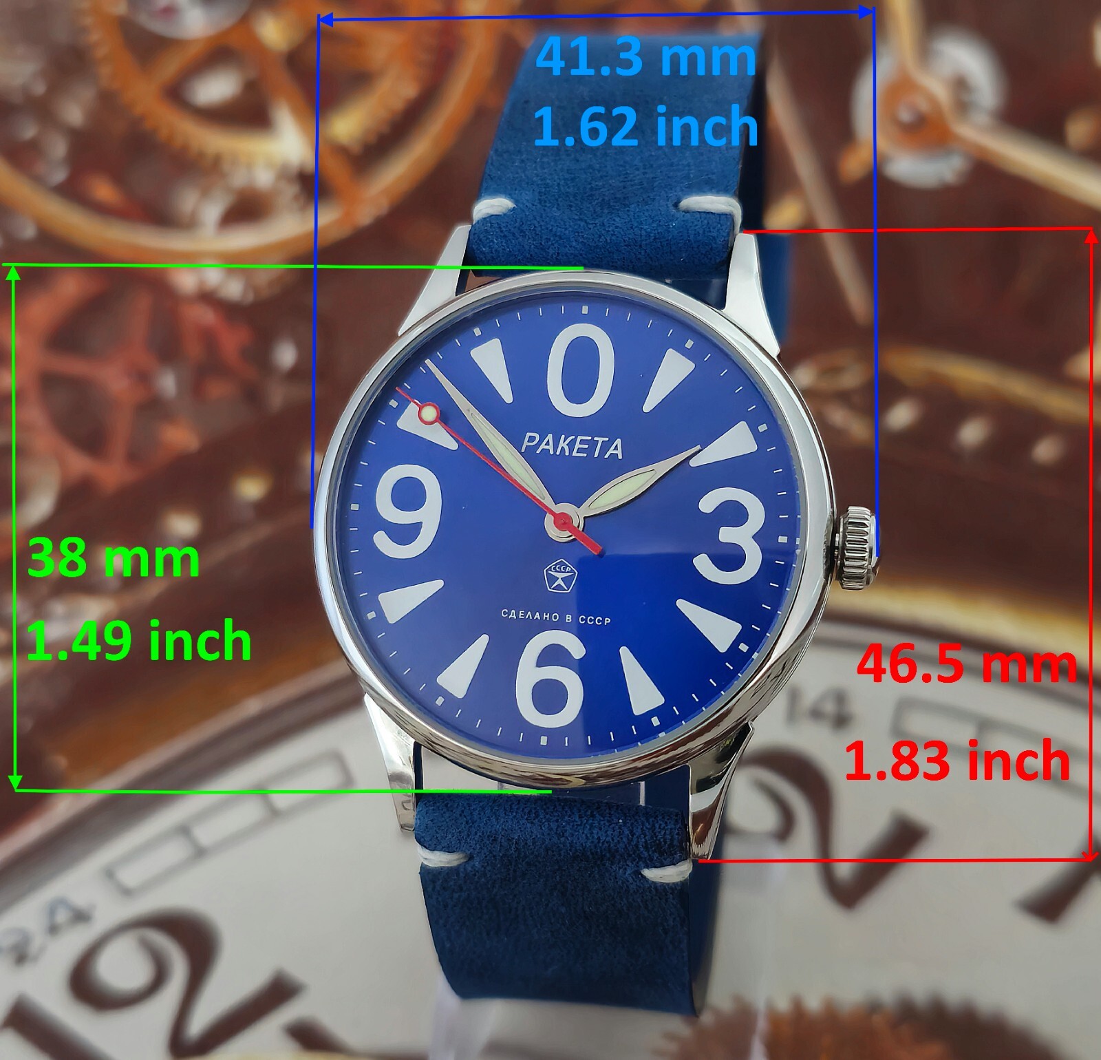 Vintage Watch USSR RAKETA Big Zero Blue Dial Wristwatch Mechanism 2609.HA 19J