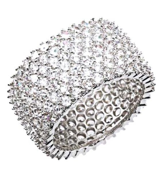 Dome Shaped Pave Band Ring 1/2″w-Silvertone, Rhodium Plated-NWT-Size Selectable
