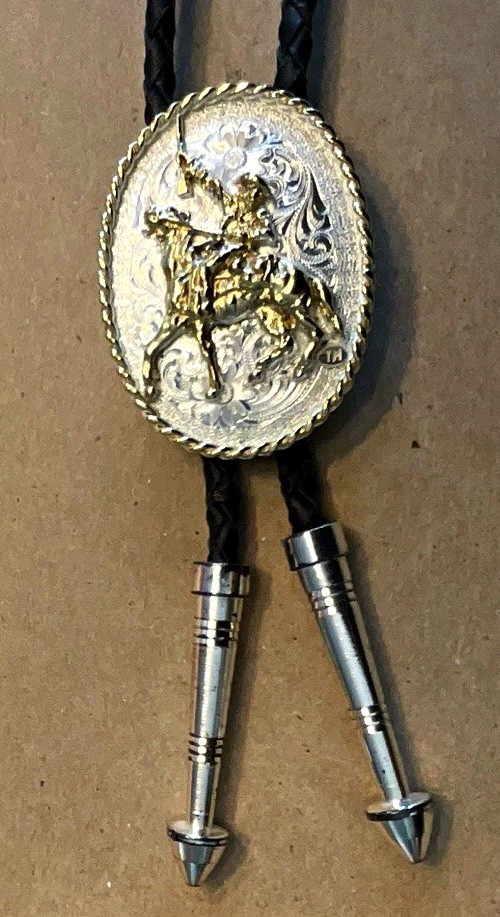 Men’s Adjustable Bolo Tie Black Faux Leather Cord Silver-Tone Oval Slide Western