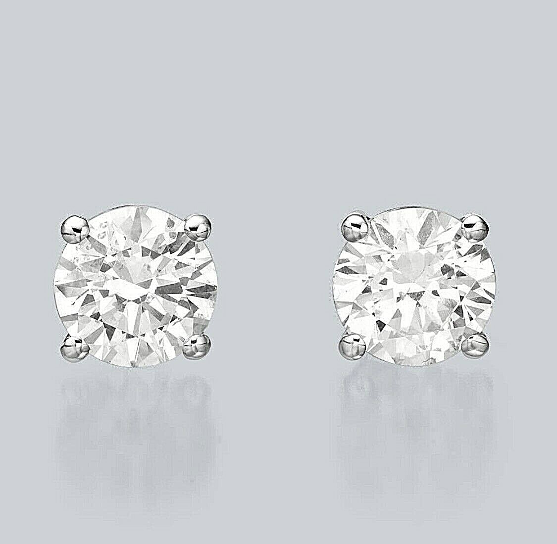 2 Ct Round Cut FL/D Lab Created Solid Stud Earrings 14k White Gold 7mm Push Back