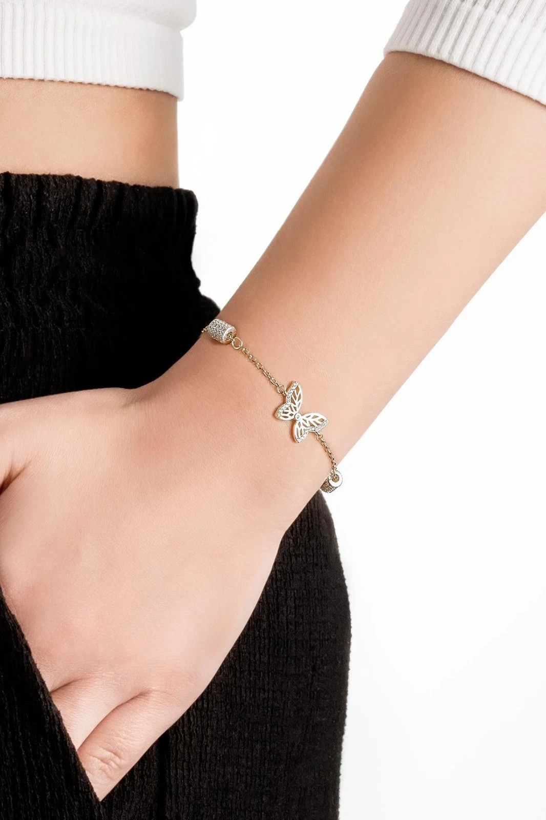 Bracelet 18K White Gold Charms 18cm Women’s Jewelry Gift Butterfly