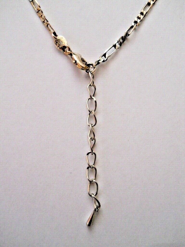 16″ White Frosted Crystal Four Leaf Clover Necklace Silver Italian Figaro Chain