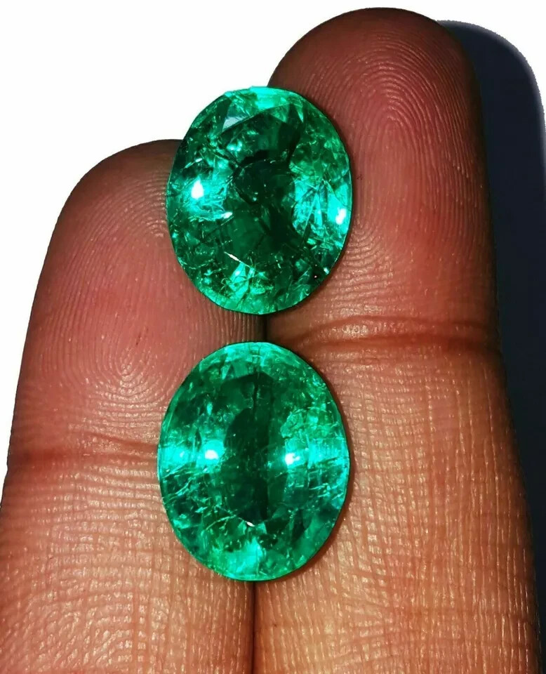 EGL Certified Pair 14.5 Ct Emerald Oval Cut Zambian Green Natural Loose Gemstone
