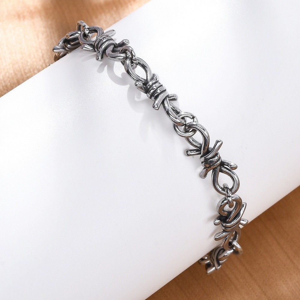 Chain Bracelet Stainless Steel Barbed Wire Link Chain Antique Silver T111