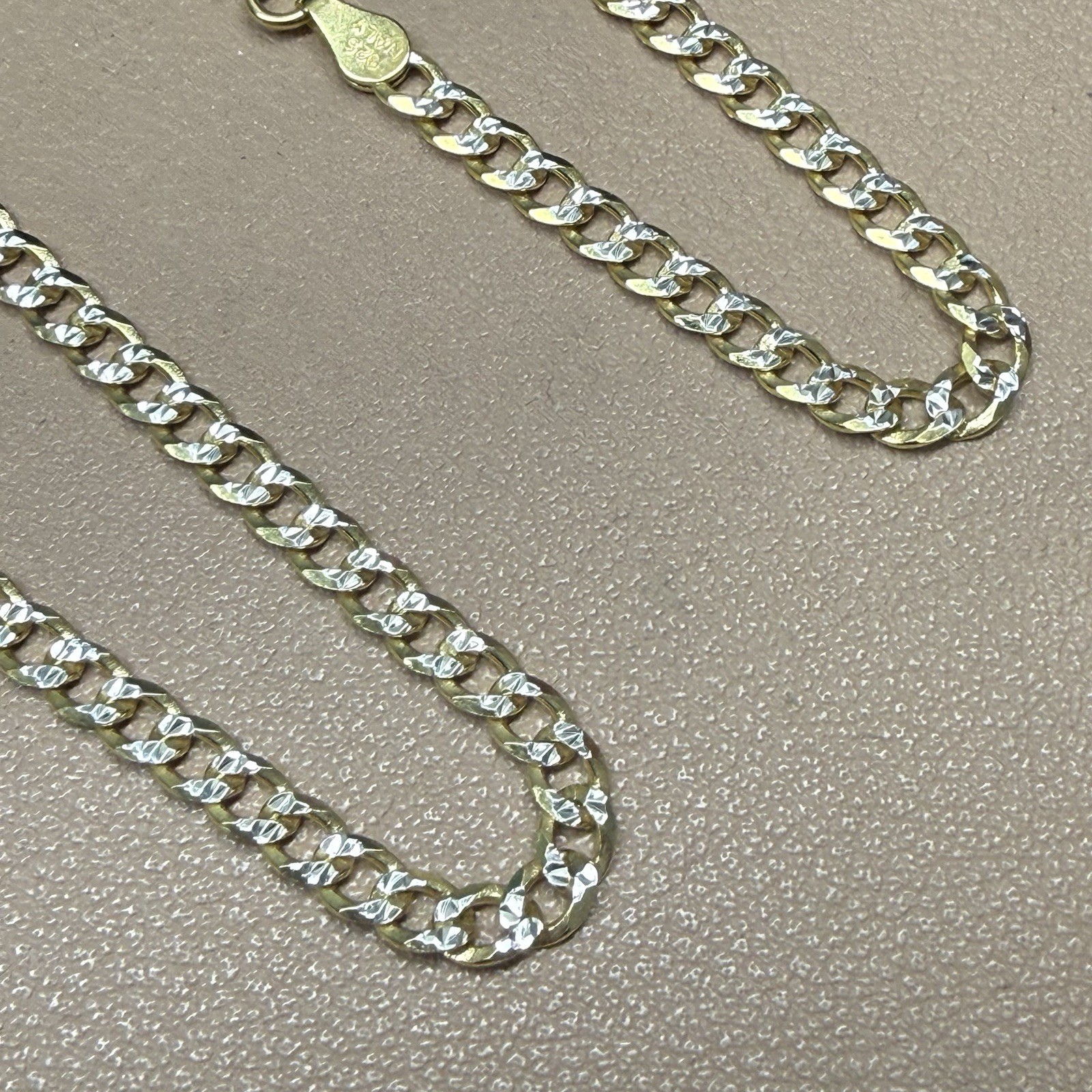 Curb Diamond Cut Chain Gold Plated Solid 925 Silver Two Tone ITALY 22” 3.6mm