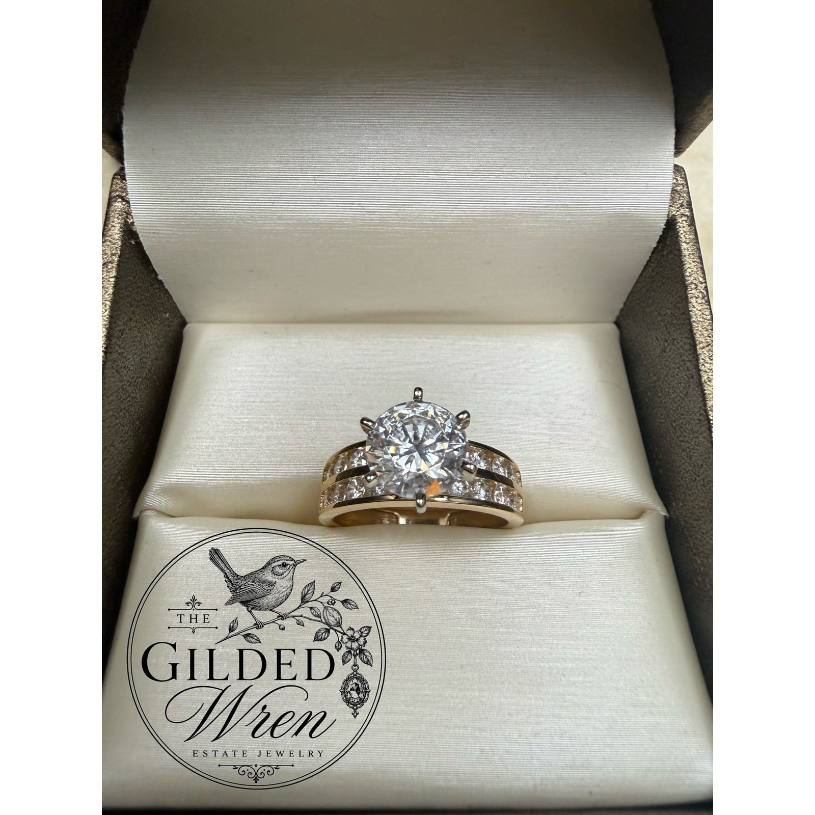 14K Gold Diamonique Simulated Diamond Engagement Ring Vintage 2 Ct Solitaire