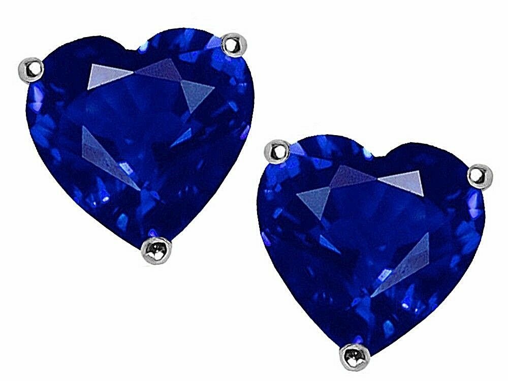 2 ct. Heart Genuine Sapphire Stud Earrings in Solid Sterling Silver