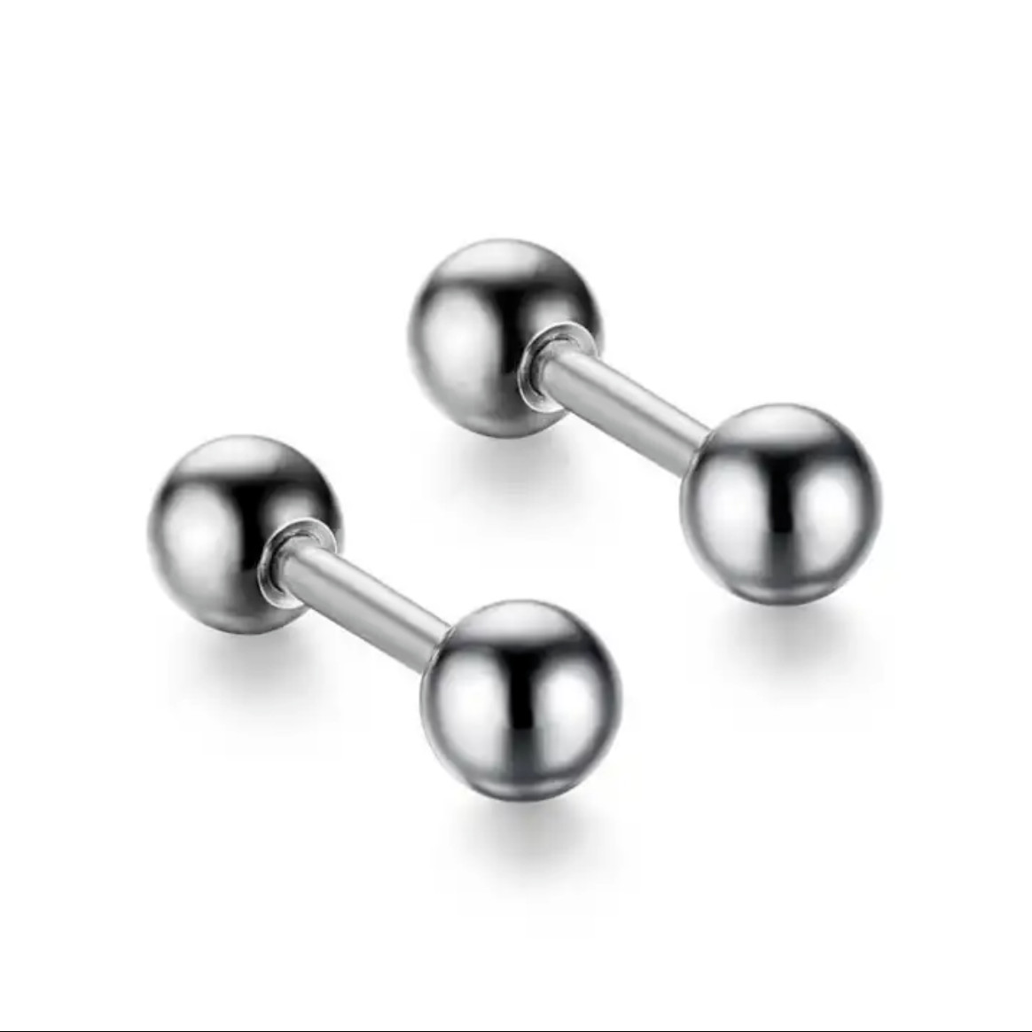 2Pcs Stainless Steel Ball Stud Barbell Earrings Screw Back Piercing Women Men