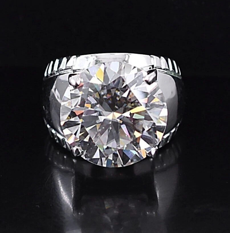 Men’s Ring- RARE 20 Ct Certified White Diamond Ring Size 10 US Tariff Free