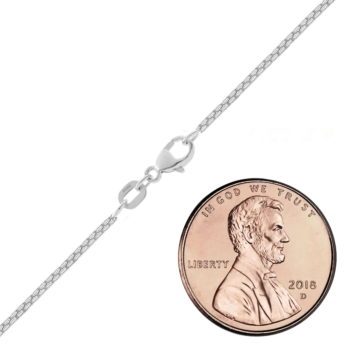 Venetian Box Chain Necklace 1mm Width Solid 950 Platinum