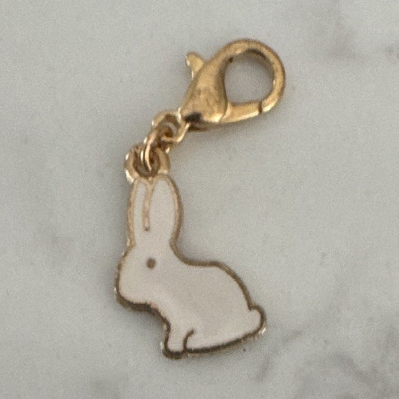 gold tone white enamel rabbit dangle charm lobster clasp animals & insects
