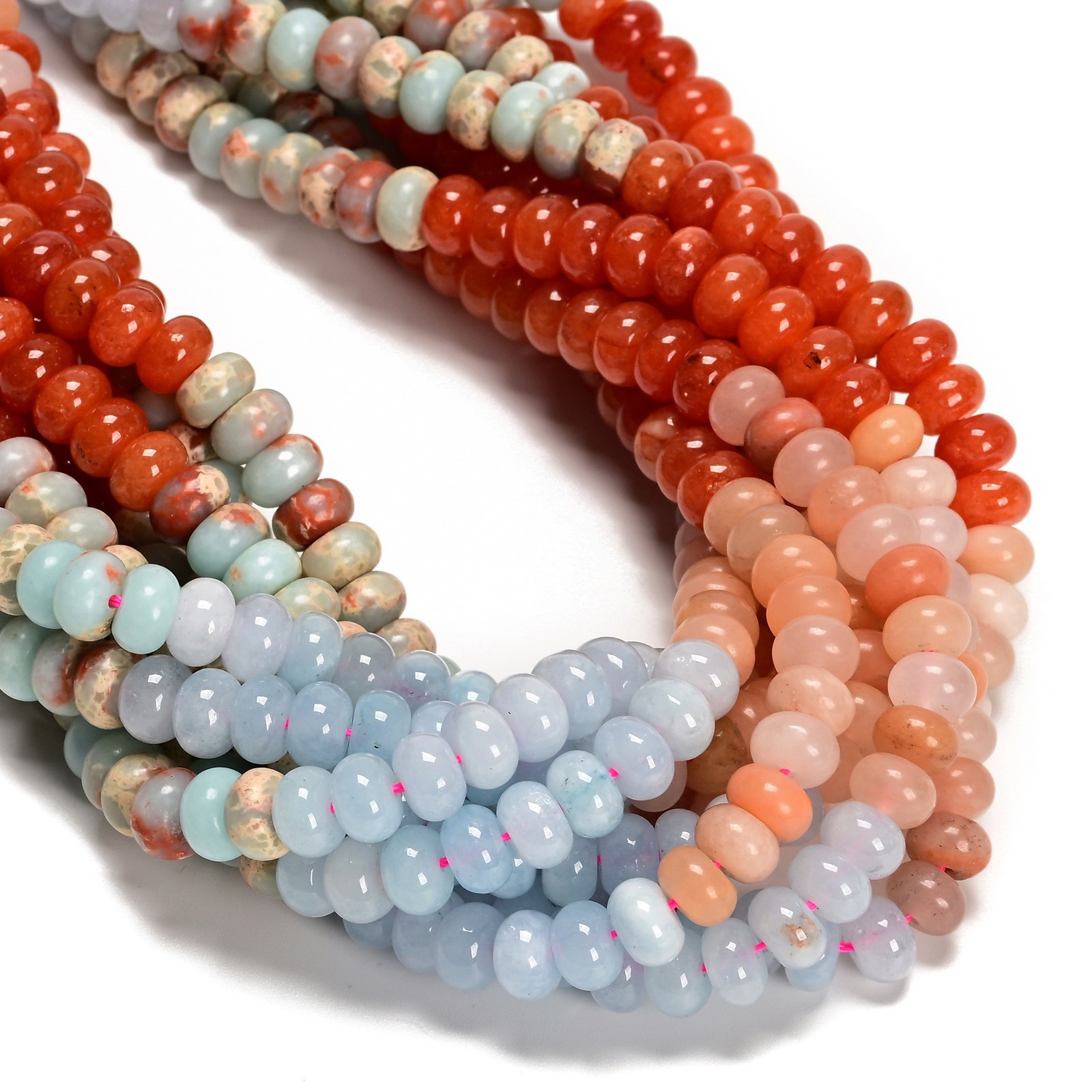 09-Multi-color Gemstone Smooth Rondelle Beads Size 5x8mm 15.5” Strand