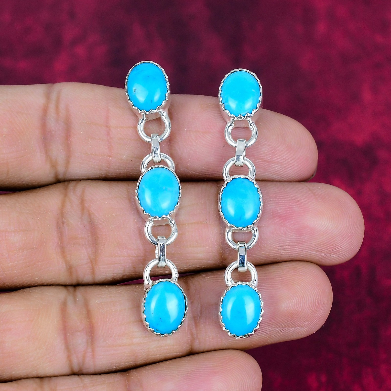 Sleeping Beauty Turquoise Gemstone 925 Sterling Silver Handmade Jewelry Earrings