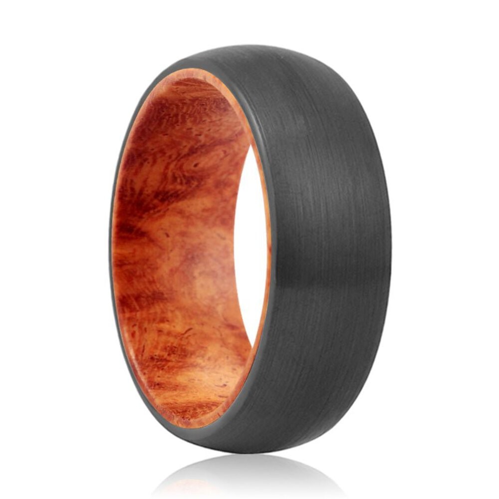 CARMINE | Tungsten Red Burl Wood Inlay Ring 8MM
