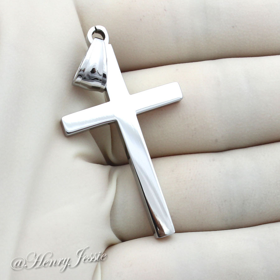 16-36″MEN Stainless Steel 2/3/4mm Silver Smooth Box Link Chain Cross Pendant*SP