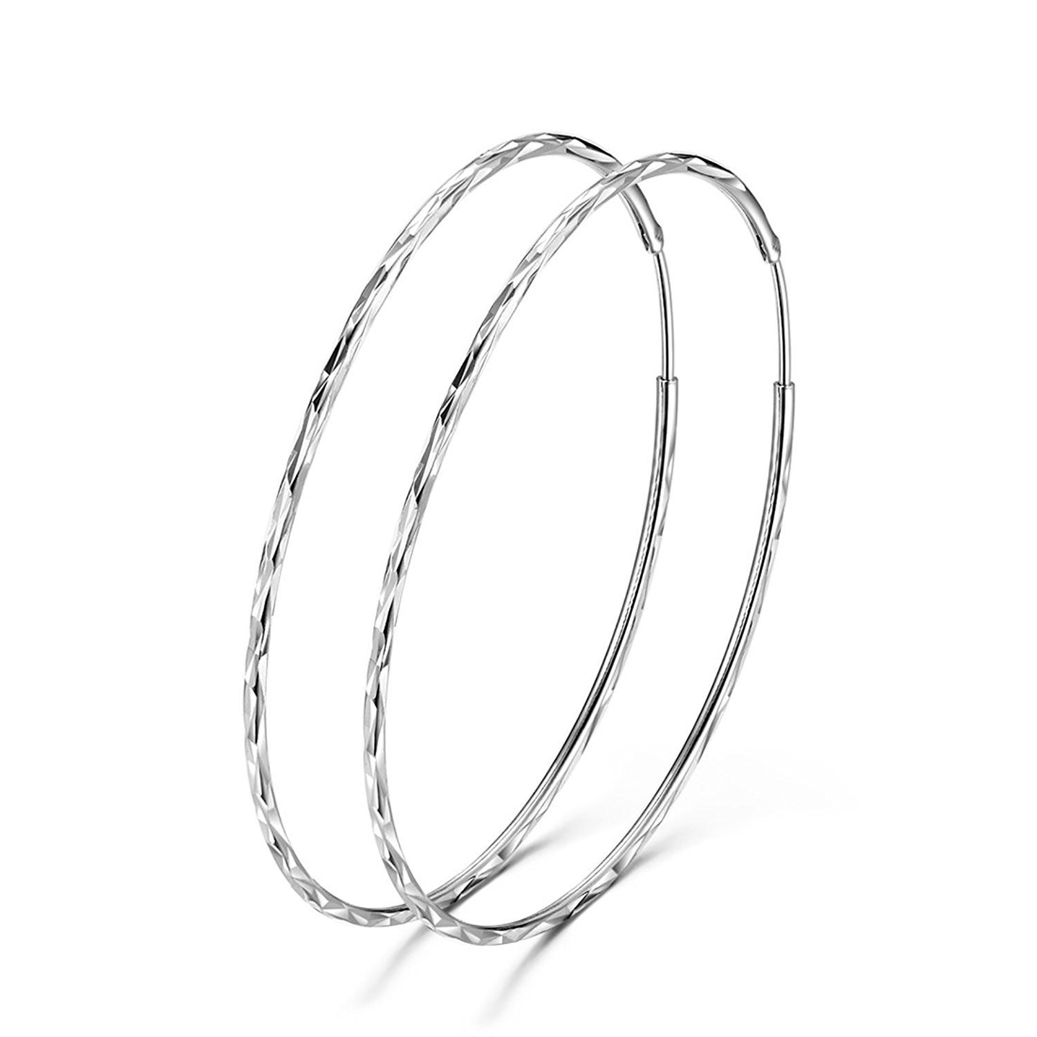 925 Sterling Silver Circle Endless Hoop Earrings for Women 20 30 40 50 60 70mm
