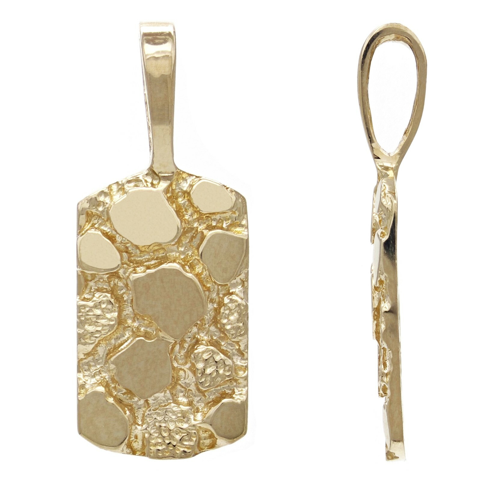 10k Yellow Gold Rectangle Nugget Charm Pendant 24.8mm x 9.7mm 2 grams