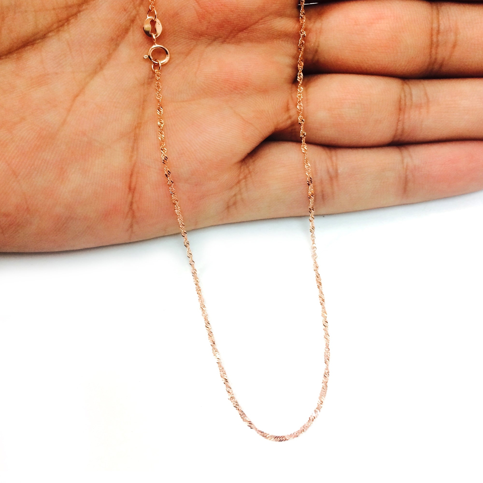 14k Rose Solid Real Gold Singapore Chain Necklace, 1.0mm, 18″