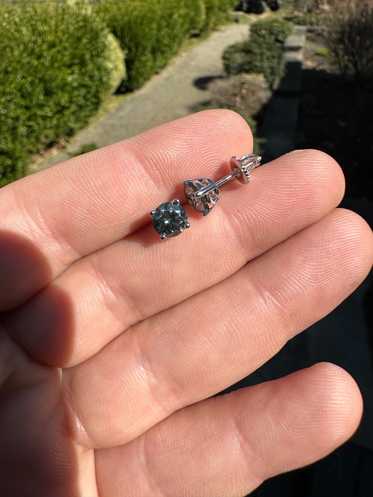 Real Blue Gray Moissanite Screwback Stud Earrings 925 Silver 3-8mm Iced Tester ✅