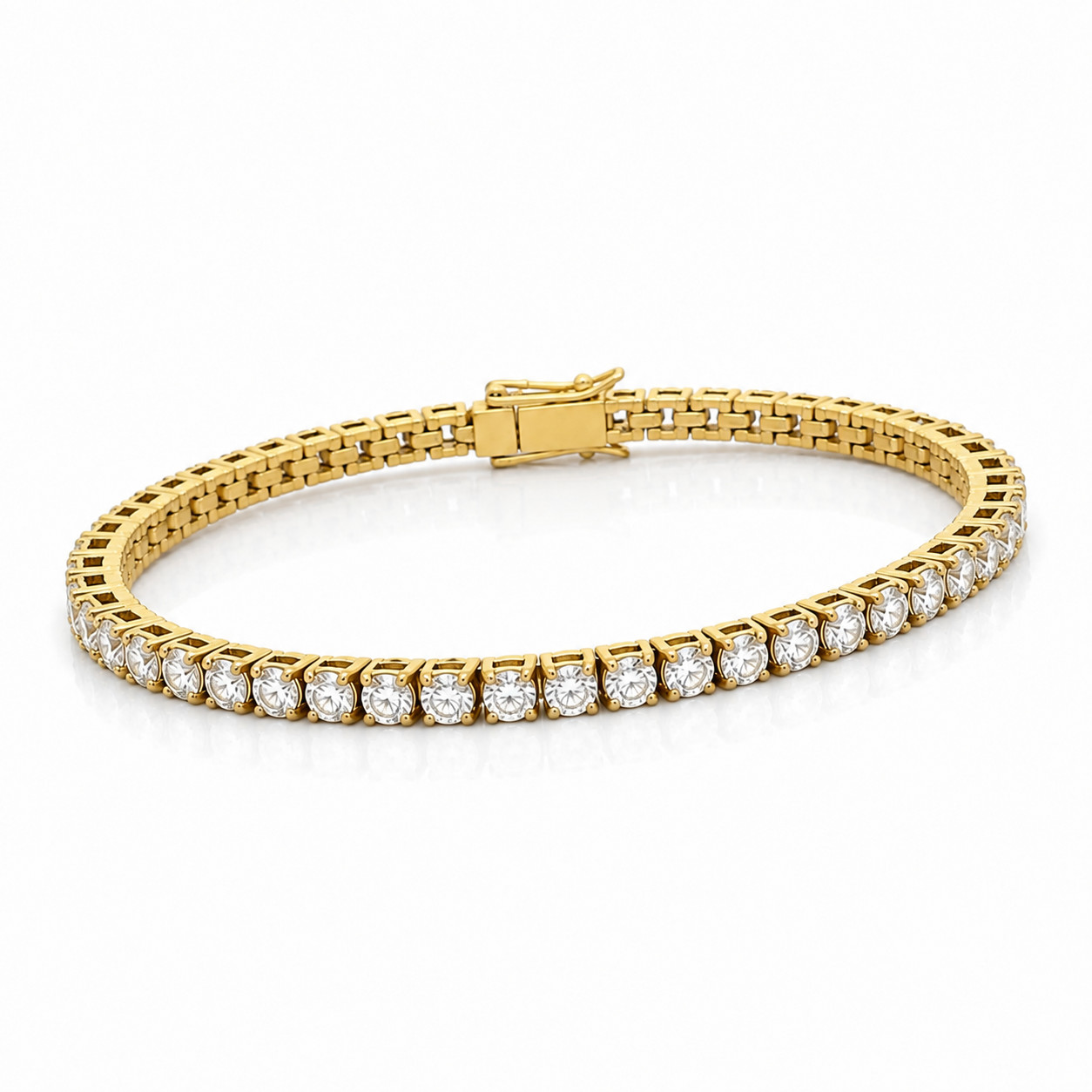 3mm Moissanite Tennis Bracelet Gold Tone 6.5 7 Inch