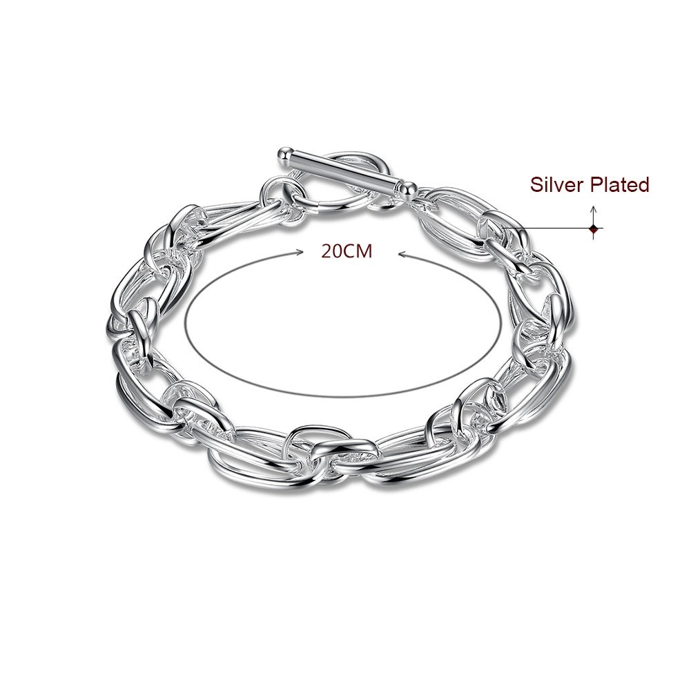 Silvery Two-Layered Oval Link Toggle Bracelet Minimalist Chunky Chain Bangle
