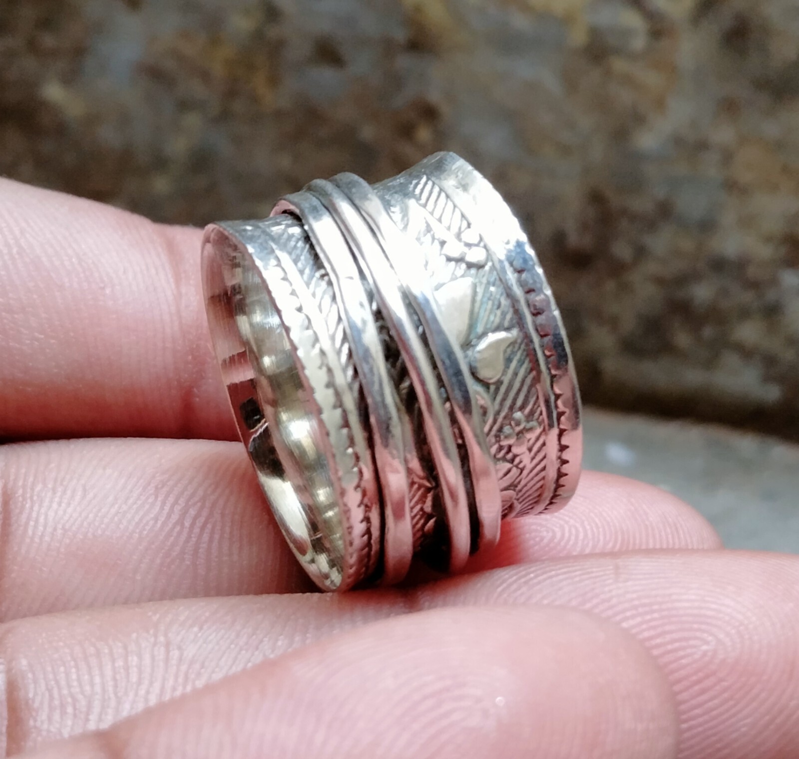 925 Sterling Silver Band& Spinner Meditation Ring Handmade Ring All Size-U-83