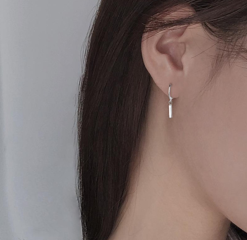 925 Silver Gold Plated LeverBack Hoop Drop Dangle Bar French Wire Earrings I123