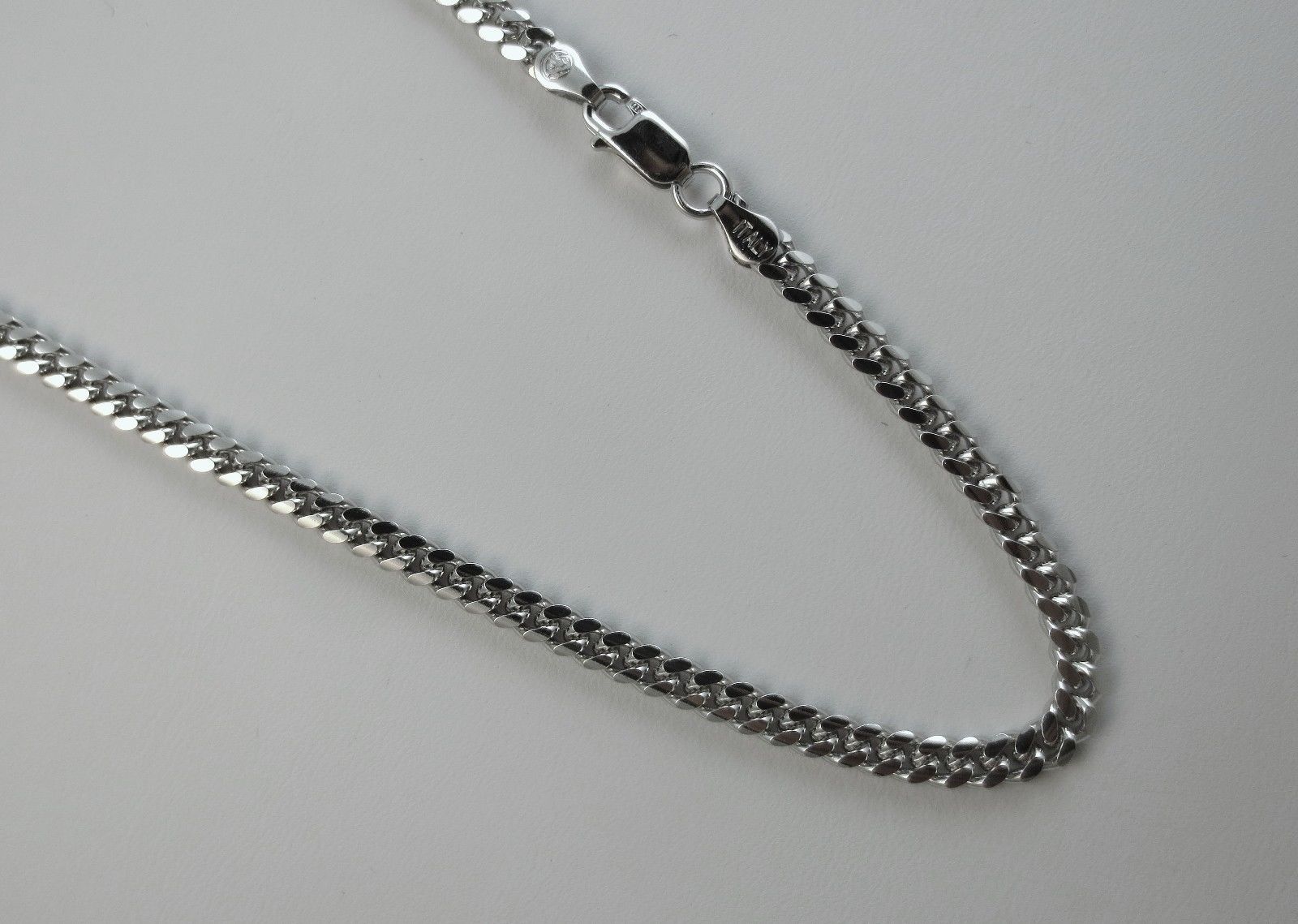 4mm Miami Curb Chain .925 Italian Rhodium over Sterling Silver. 20,22,24,30 Inch