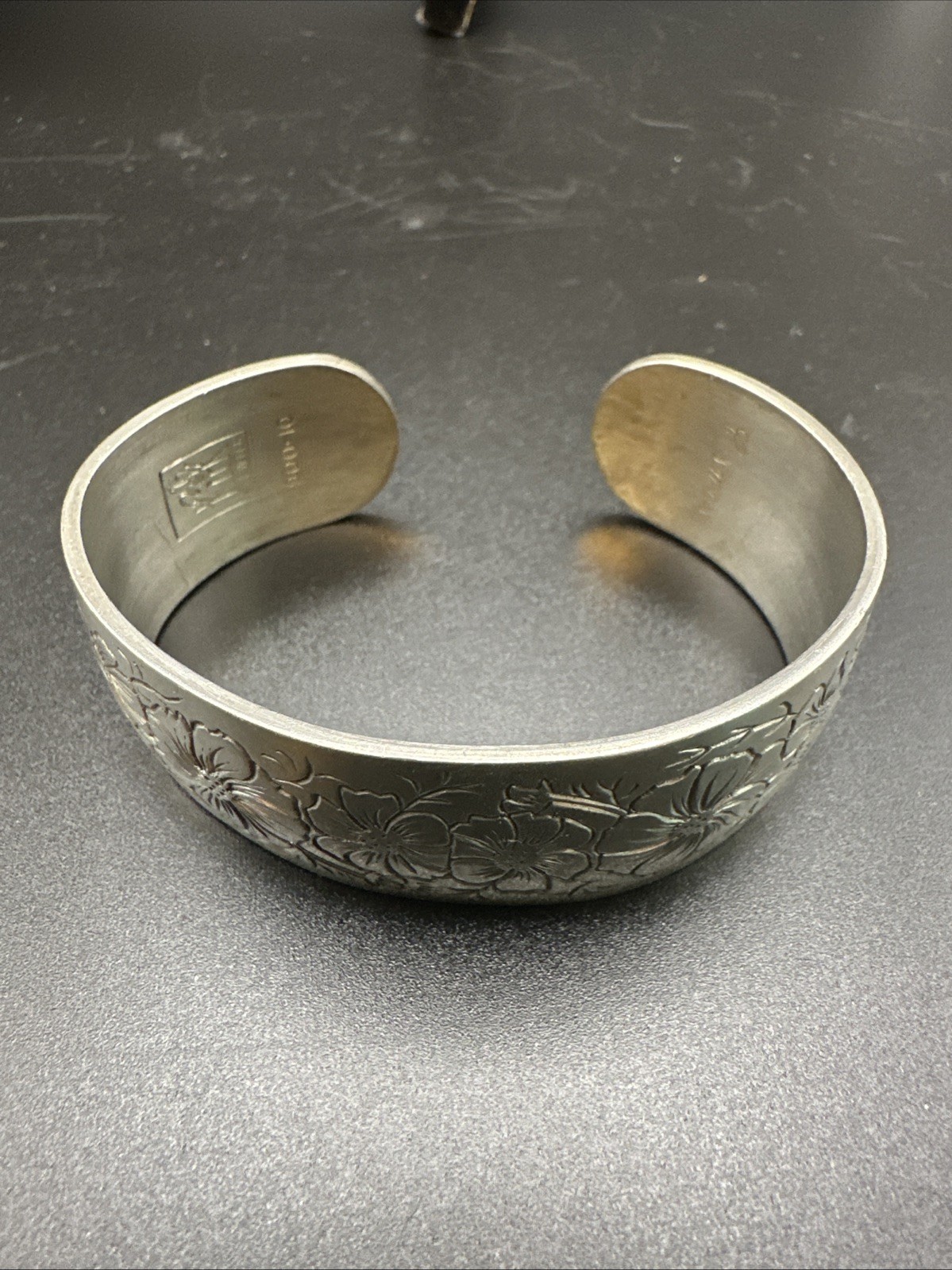 Kirk Stieff Cosmos Pewter Cuff Bracelet Etched Adjustable BohoChic 7/8” Wide C10