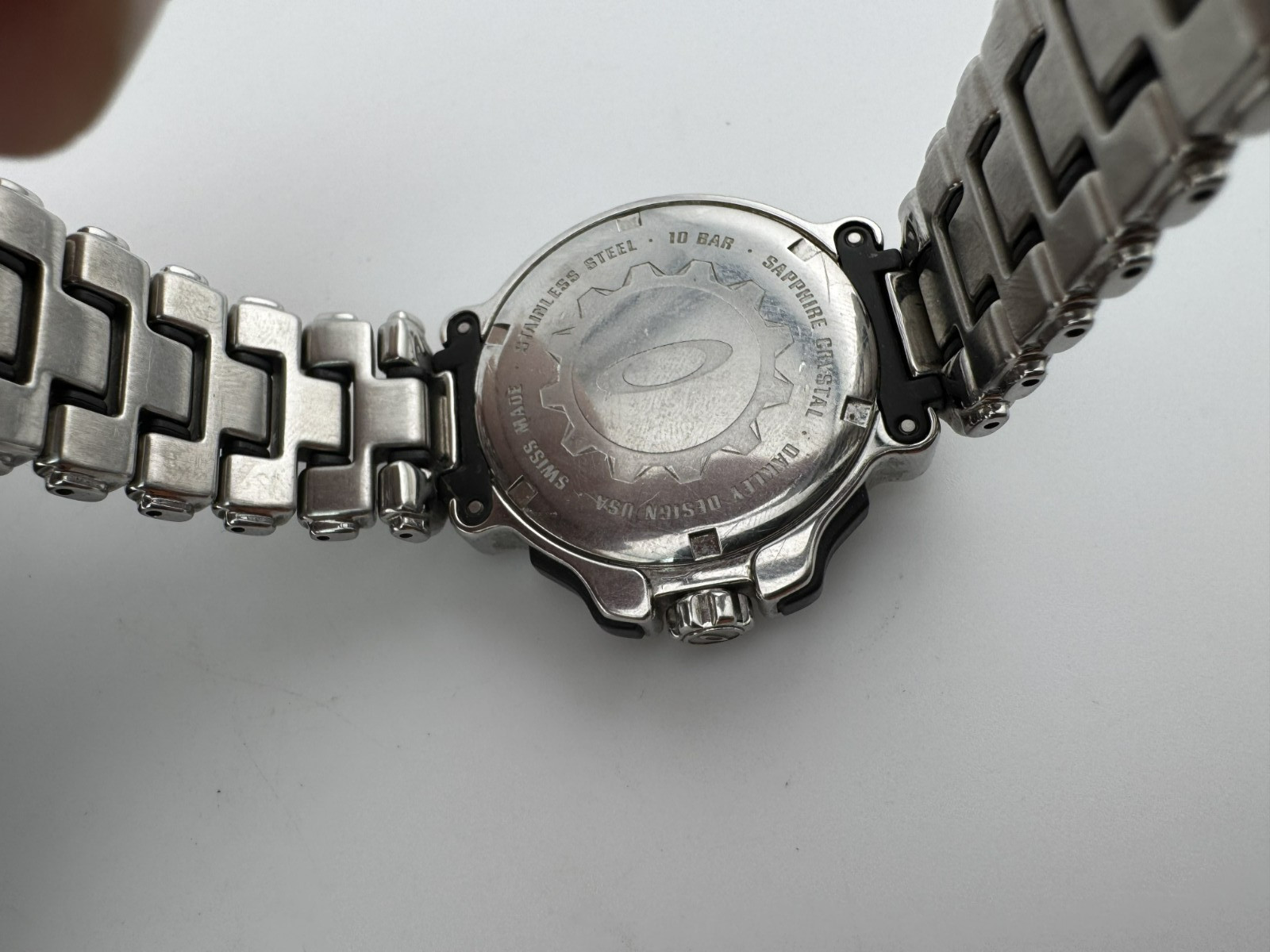 OAKLEY CRANKCASE 3-HAND SMALL WATCH POLISHED STAINLESS BRACELET BLACK 10-243