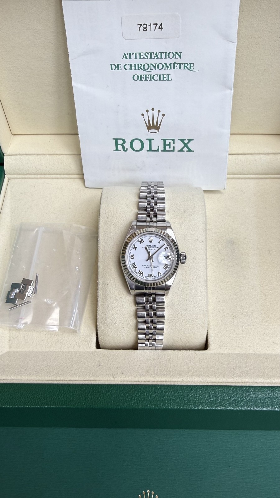 Rolex Datejust Lady White Stick Dial on Jubilee 79173 Papers 2002