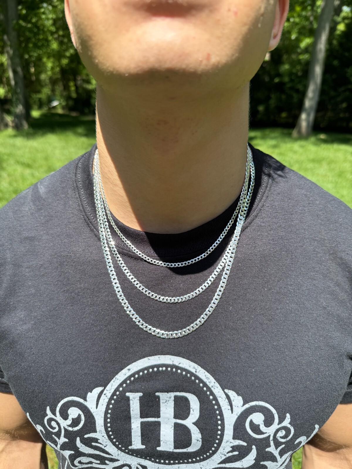 Solid 925 Silver Diamond Cut Flat Miami Curb Cuban Link Chain Necklace 3-11mm